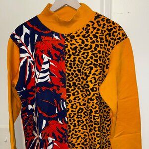 Cheetah Print Floral O-Neck Sweatshirt Cotton
